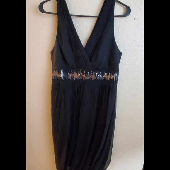 BCBG Maxazria Black Silk Sequin Wrap Bubble Hem Cocktail Party Dress - Picture 1 of 10